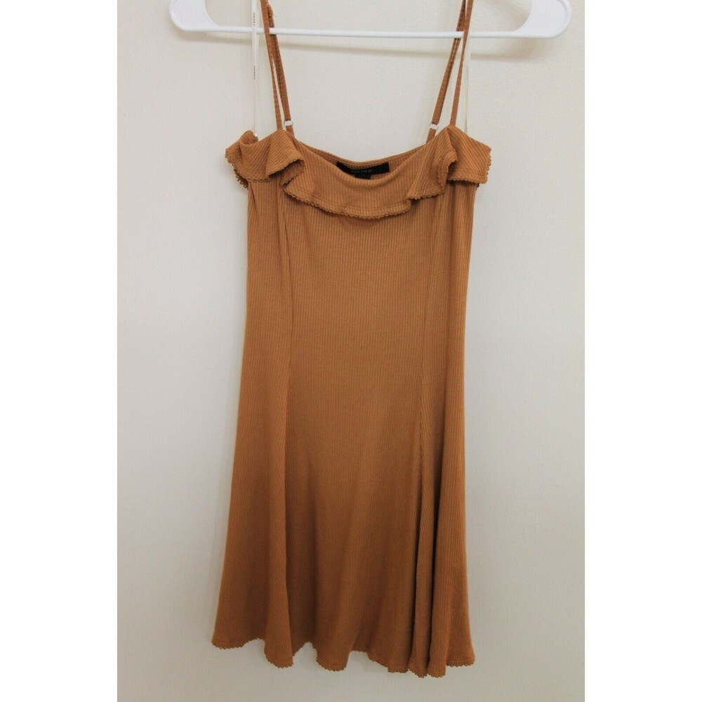 Forever 21 Women's Brown Ribbed Cami Bodycon Skater Adjustable Straps Dress - S